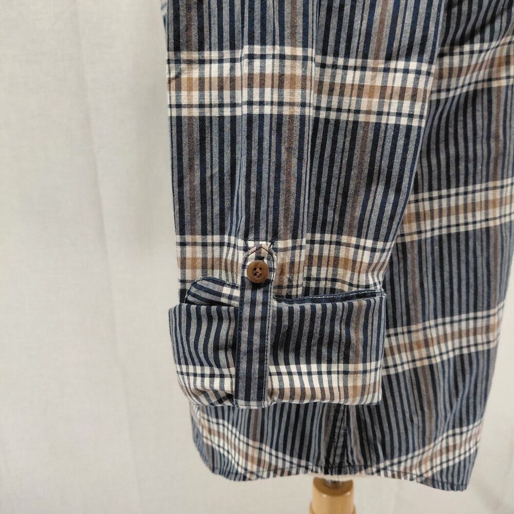 Pendelton Plaid  Button-up Rolled-Sleeve Blouse with Collar Navy/ Tan Sz XS - Picture 6 of 8
